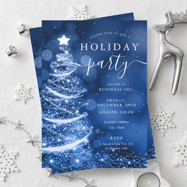 Invitation Elégant Blue Christmas Tree Company Holiday (Elegant Blue Christmas Tree Company Holiday Invitation)