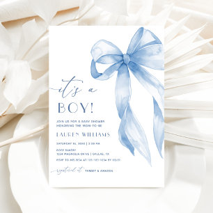 Invitation Elégant Blue Coquette Bow C'Est Un Baby shower Gar