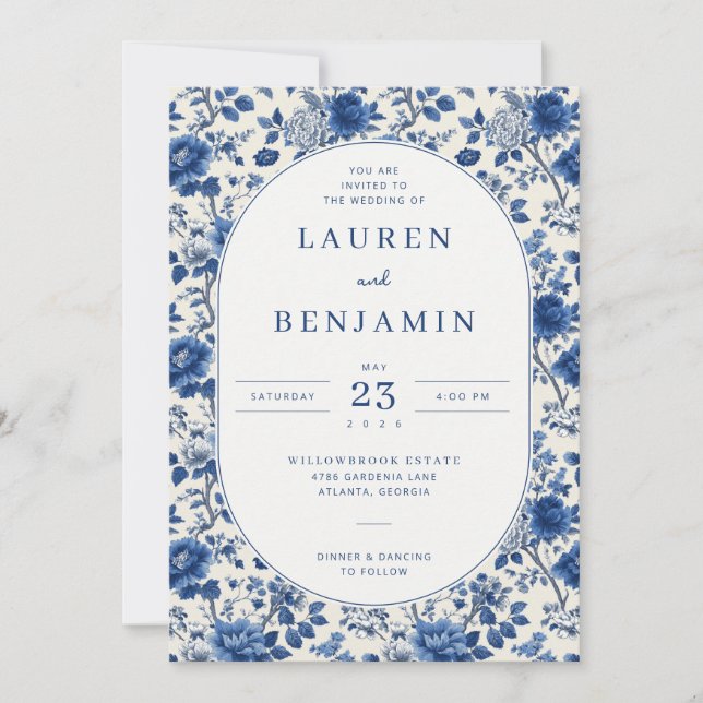 Invitation Elegant Blue Floral (Devant)