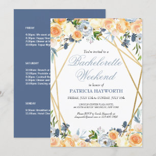 Invitation Élégant Blue Floral Bachelorette Week-end Itinérai
