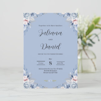 Invitation Elegant Blue Floral Wedding Tropical wedding 