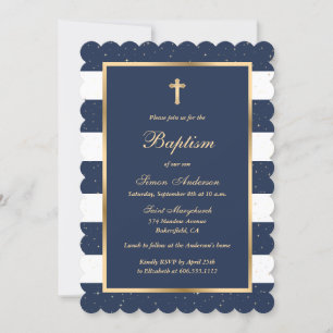 Invitation Élégant Blue Gold Boy Baptême