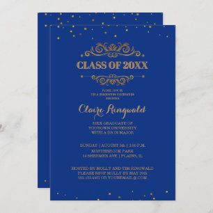 Invitation Élégant Blue Gold Formal College