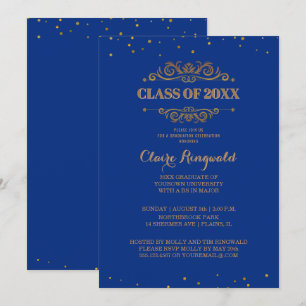 Invitation Élégant Blue Gold Formal College Graduation Party
