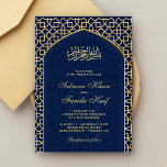 Invitation Elegant Blue Gold Islamic Mihrab Muslim Wedding<br><div class="desc">Invite your guests with this elegant wedding invitation featuring a beautiful mihrab on a traditional lattice pattern with 'Bismillah' in Arabic calligraphy. Simply add your event details on this easy-to-use template to make it a one-of-a-kind invitation.</div>