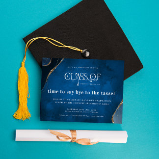 Invitation Elegant Blue & Gold Marble Graduation