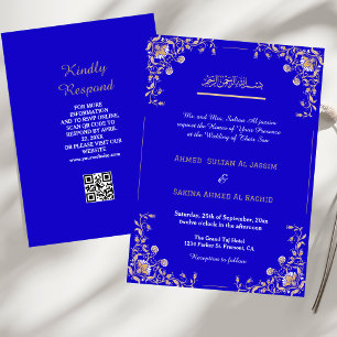 Invitation Elégant Blue Gold Musulman Mariage islamique code
