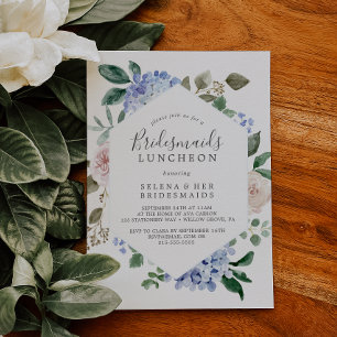 Invitation Élégant Blue Hydrangea Bridesmaids Déjeuner