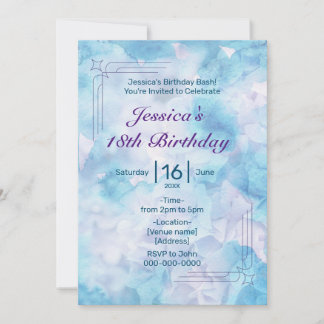 Invitation Elegant Blue Hydrangea Floral Modern Watercolor
