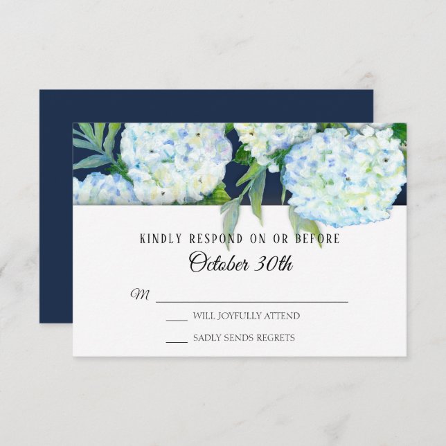 Invitation Elégant Blue Hydrangea Floral Navy Mariage RSVP (Devant / Derrière)