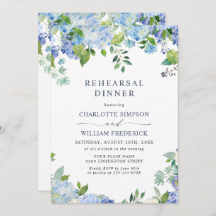 Invitation Elégant Blue Hydrangea Floral REHEARSAL DINNER