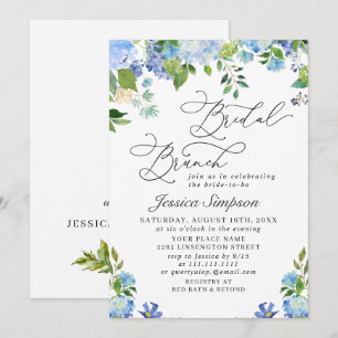 Invitation Elégant Blue Hydrangea Watercolor Brunch nuptial