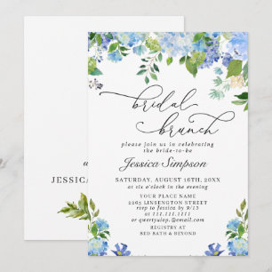 Invitation Elégant Blue Hydrangea Watercolor Brunch nuptial