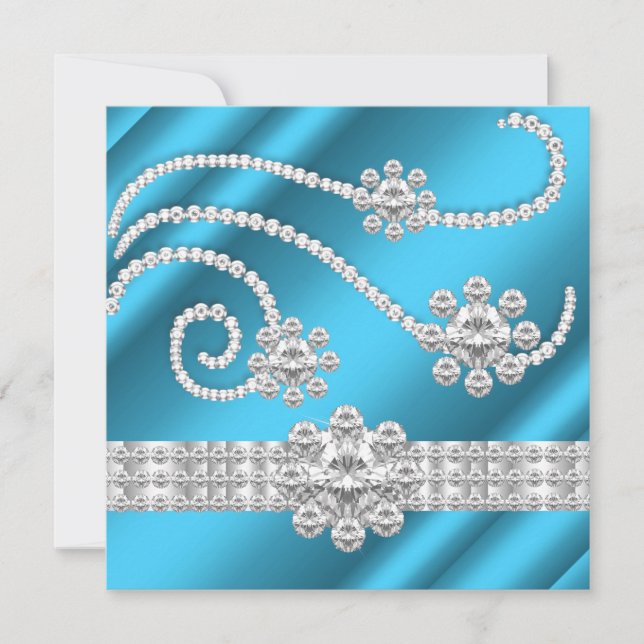Invitation Elégant Blue Jewel Diamants Argent Anniversaire (Devant)