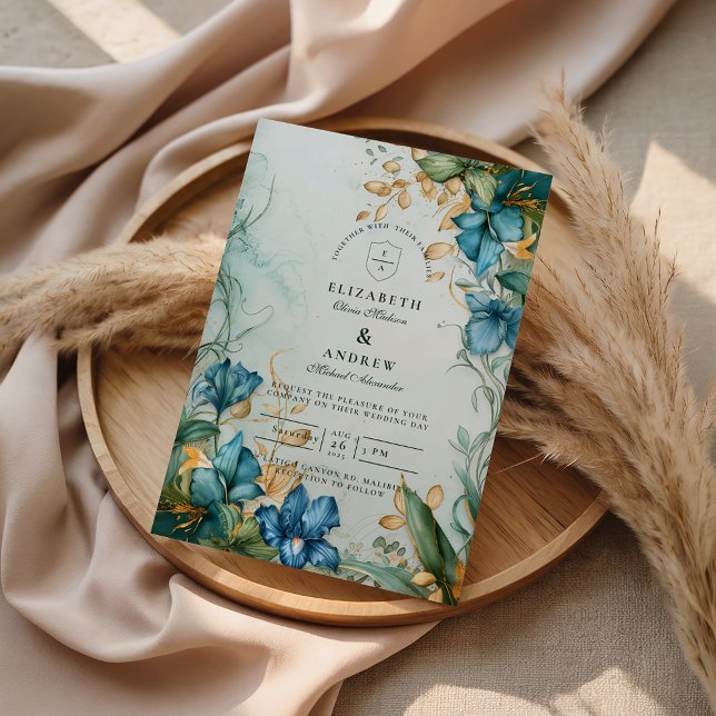 Invitation Elegant Blue Lily Botanical Wedding (Créateur téléchargé)