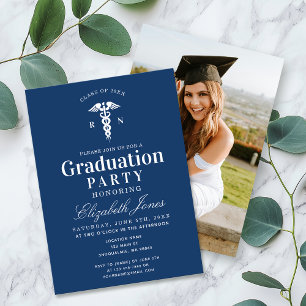 Invitation Elégant Blue Médicale Student Graduation Party