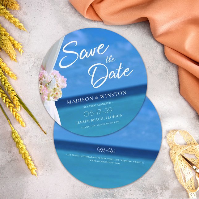 Invitation Elégant Blue Ocean Beach Summer Enregistrer la car (Créateur téléchargé)