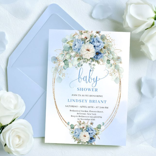 Invitation Elegant Blue Peonies Greenery Baby Shower Invite (Elegant Blue Peonies Greenery Baby Shower Invite

)