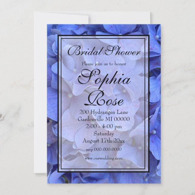 Invitation Elégant Blue periwinkel fleuri Douche nuptiale (Devant)