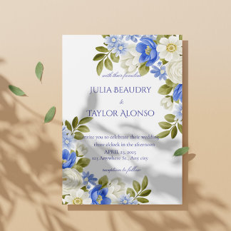 Invitation Elegant Blue Rose Wedding Invite