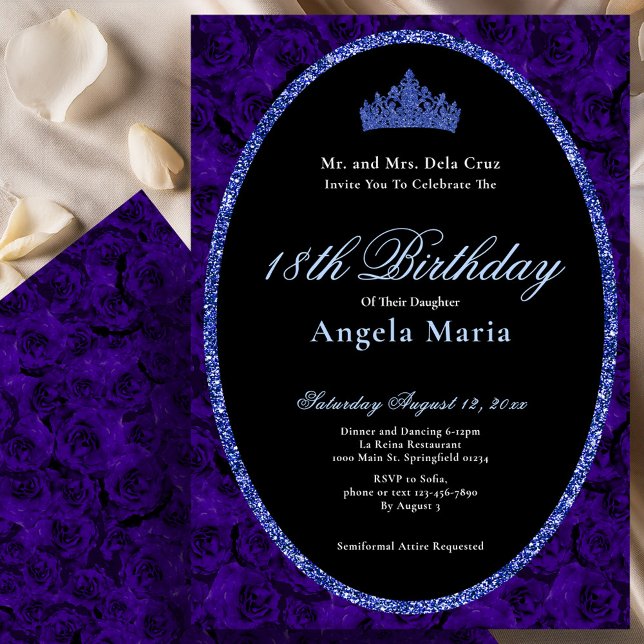 Invitation Elegant Blue Roses 18th Birthday Debut (Créateur téléchargé)
