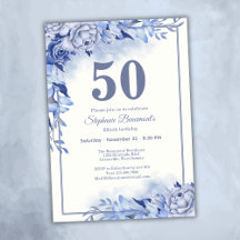 Elegant Blue Roses Floral Women's 50th Birthday