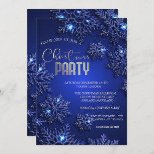 Invitation Elégant Blue Snowflakes Compagnie de Noël