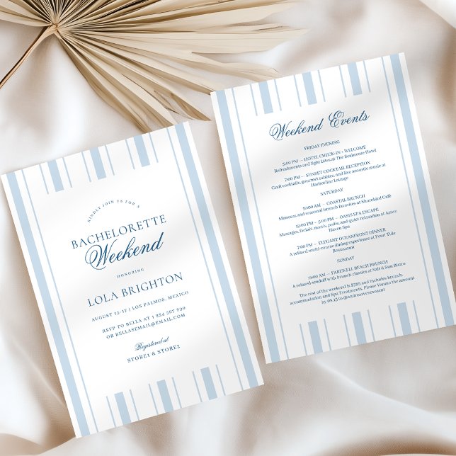 Invitation Elegant Blue Stripe Bachelorette Weekend Itinerary (Créateur téléchargé)