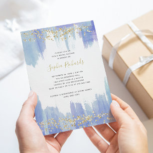 Invitation Elegant Blue Watercolor and Gold   Bridal Shower
