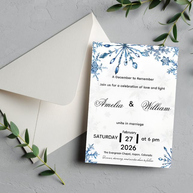 Invitation Elegant Blue Watercolor Snowflake Wedding Invite (Créateur téléchargé)