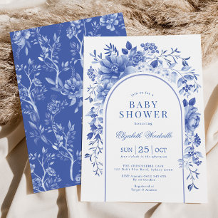 Invitation Elegant Blue White Floral Chinoiserie Baby Shower