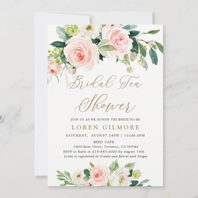 Invitation Elégant Blush Aquarelle Bridal Tea Douche Invitat (Devant)