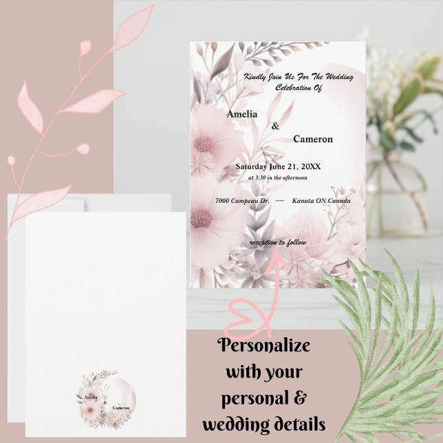 Invitation Élégant Blush & Beige Boho Mariage Floral (Set the tone for your romantic celebration with this Blush & Beige Wedding Invitation!)