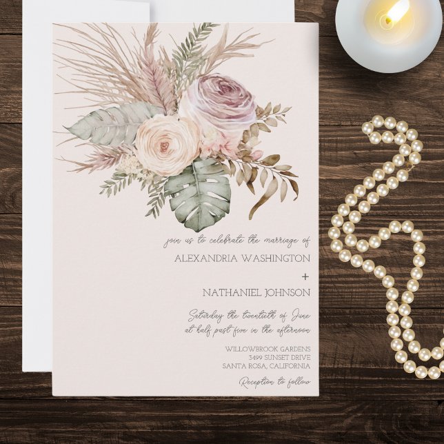 Invitation Élégant Blush Bouquet Bohème Mariage  (Créateur téléchargé)