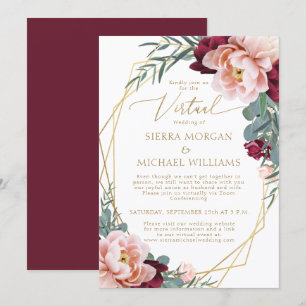 Invitation Elégant Blush Burgundy Gold Mariage virtuel