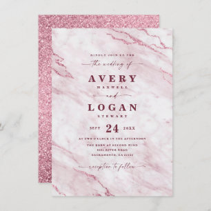 Invitation Elégant Blush & Burgundy Marbre & Parties scintill