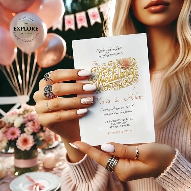 Invitation Elegant Blush Dahlias Golden Script Wedding (Créateur téléchargé)