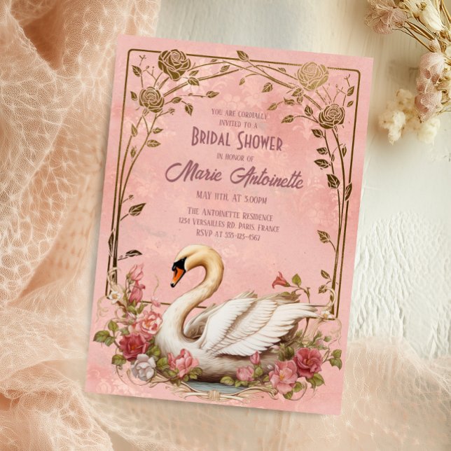 Invitation Elégant Blush Damask Rococo Fête des mariées (Créateur téléchargé)