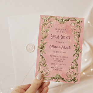 Invitation Elégant Blush Damask Rococo Fête des mariées
