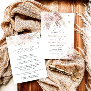 Invitation Élégant Blush Dusty Rose Floral Mariage deux en un