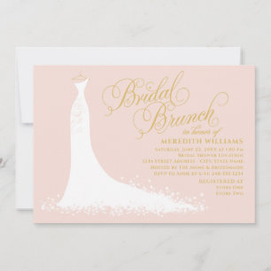 Invitation Élégant Blush et Gold Mariage Gown Bridal Brunch