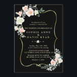 Invitation Elégant Blush Fleurs blanches or Black Mariage<br><div class="desc">Carte unique design avec délicate couleur crème blanche aquarelle,  cadre faux or,  cloison florale,  le tout sur un arrière - plan noir. Utilisez l'outil Personnaliser pour ajouter vos informations. Pour les articles correspondants,  s'il vous plaît,  visitez ma collection florale de crème blanche.</div>