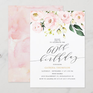 Invitation Elégant Blush Floral et Eucalyptus 60e anniversair