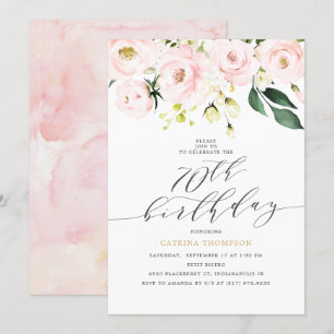Invitation Elégant Blush Floral et Eucalyptus 70e anniversair