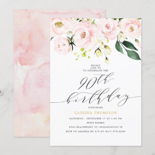 Invitation Elégant Blush Floral et Eucalyptus 90e anniversair