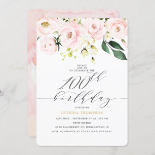 Invitation Elégant Blush Floral Eucalyptus 100e anniversaire