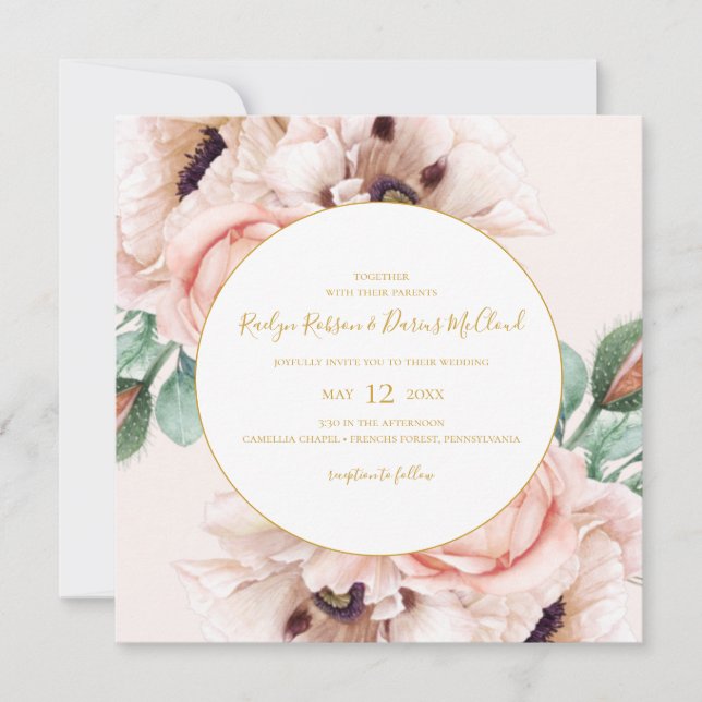 Invitation Élégant Blush Floral Garden Pastel Mariage Carré (Devant)