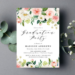 Invitation Élégant Blush Floral Graduation Party