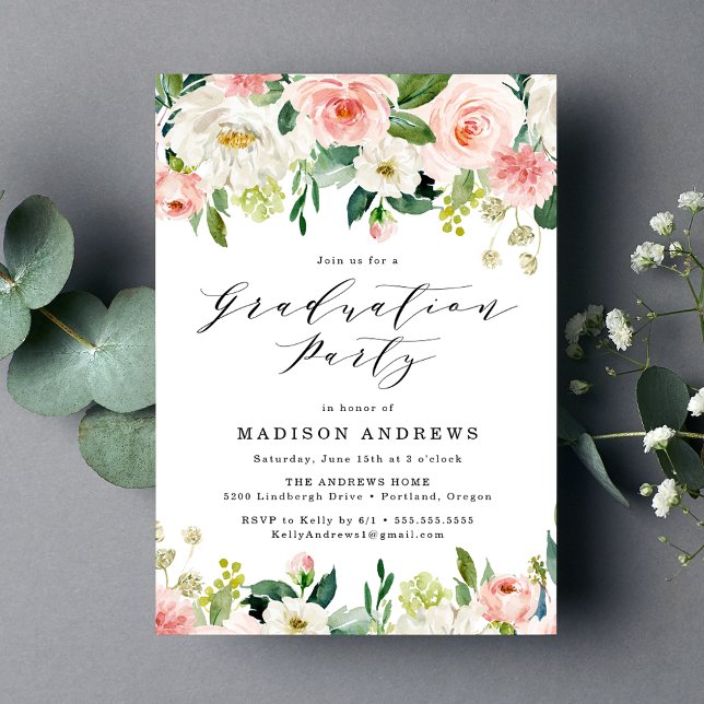 Invitation Élégant Blush Floral Graduation Party (Créateur téléchargé)