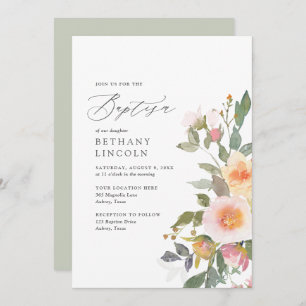 Invitation Élégant Blush Floral Greenery Girl Baptism